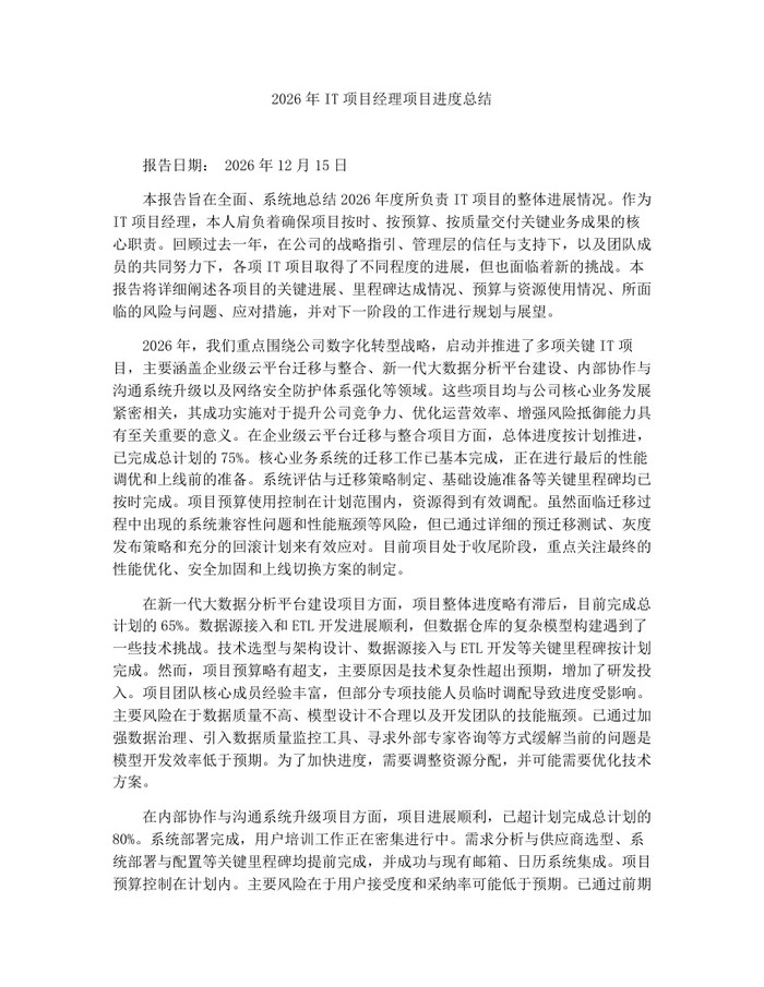 2026年IT项目经理项目进度总结：(docx+pdf)免费下载