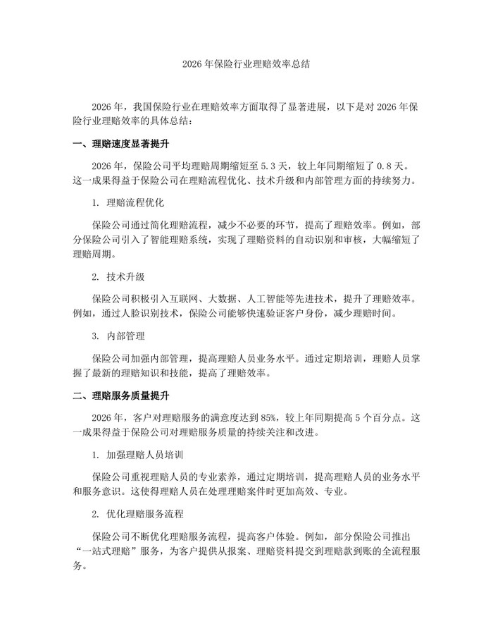 2026年保险行业理赔效率总结：(docx+pdf)免费下载
