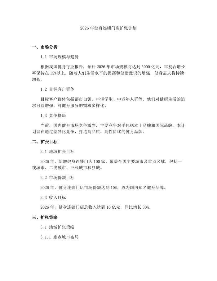 2026年健身连锁门店扩张计划：(docx+pdf)免费下载