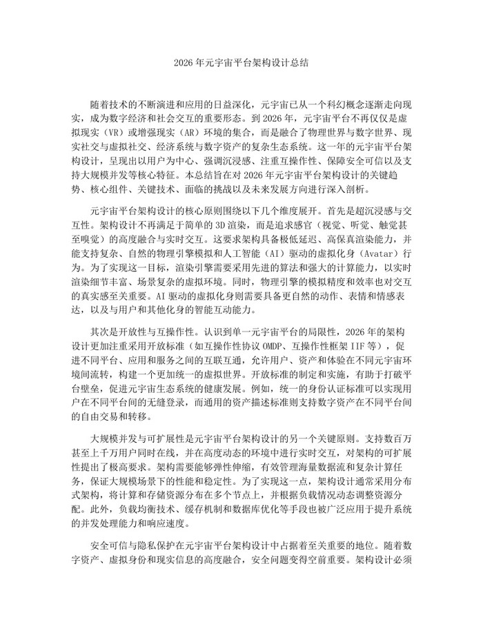 2026年元宇宙平台架构设计总结：(docx+pdf)免费下载