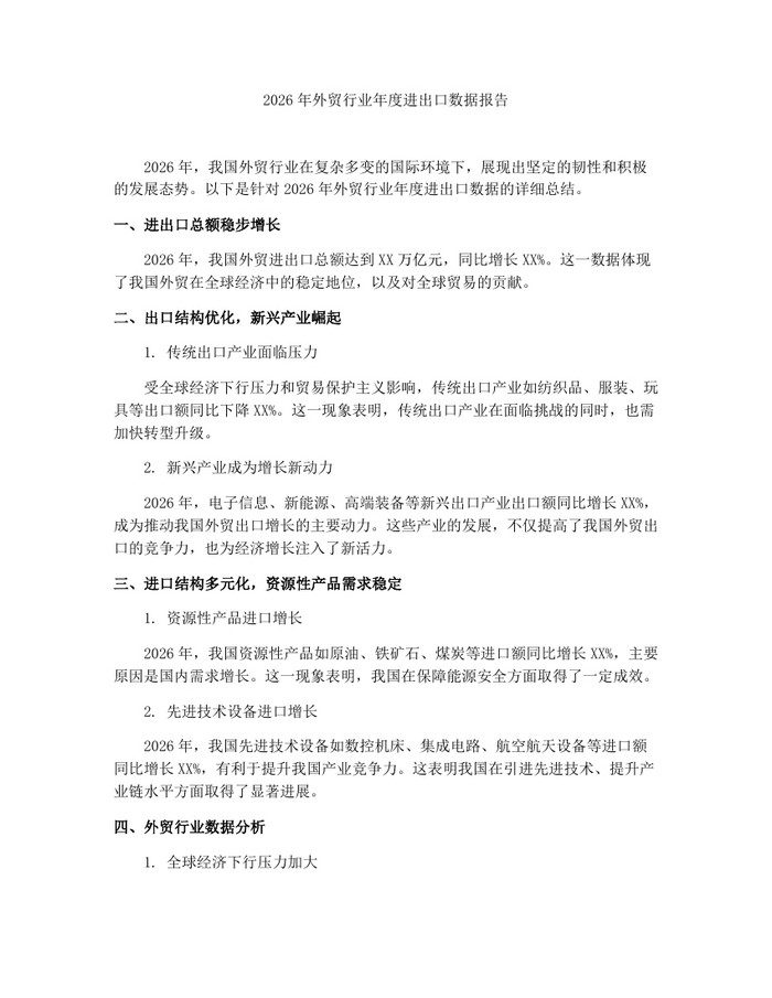 2026年外贸行业年度进出口数据报告：(docx+pdf)免费下载