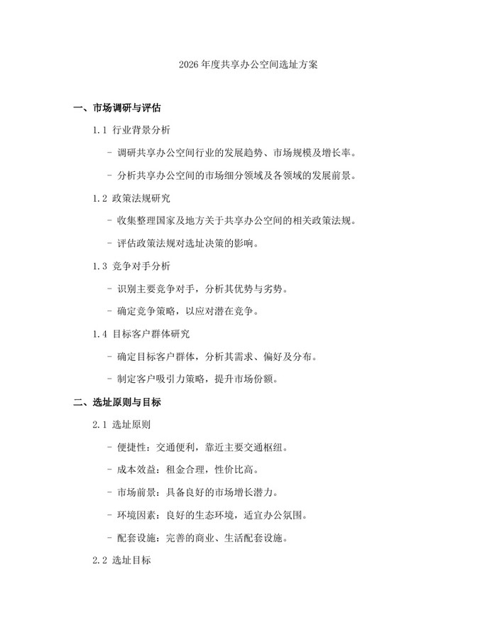 详细阅读:2026年度共享办公空间选址方案:(docx+pdf)免费下载 2026年度共享办公空间选址方案:(docx+pdf)免费下载