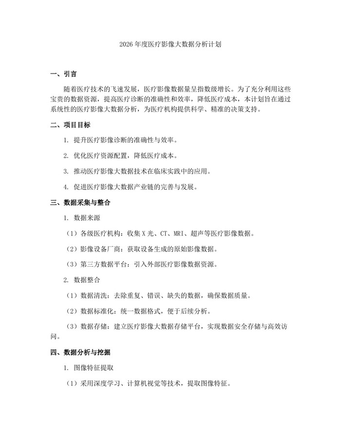 2026年度医疗影像大数据分析计划：(docx+pdf)免费下载