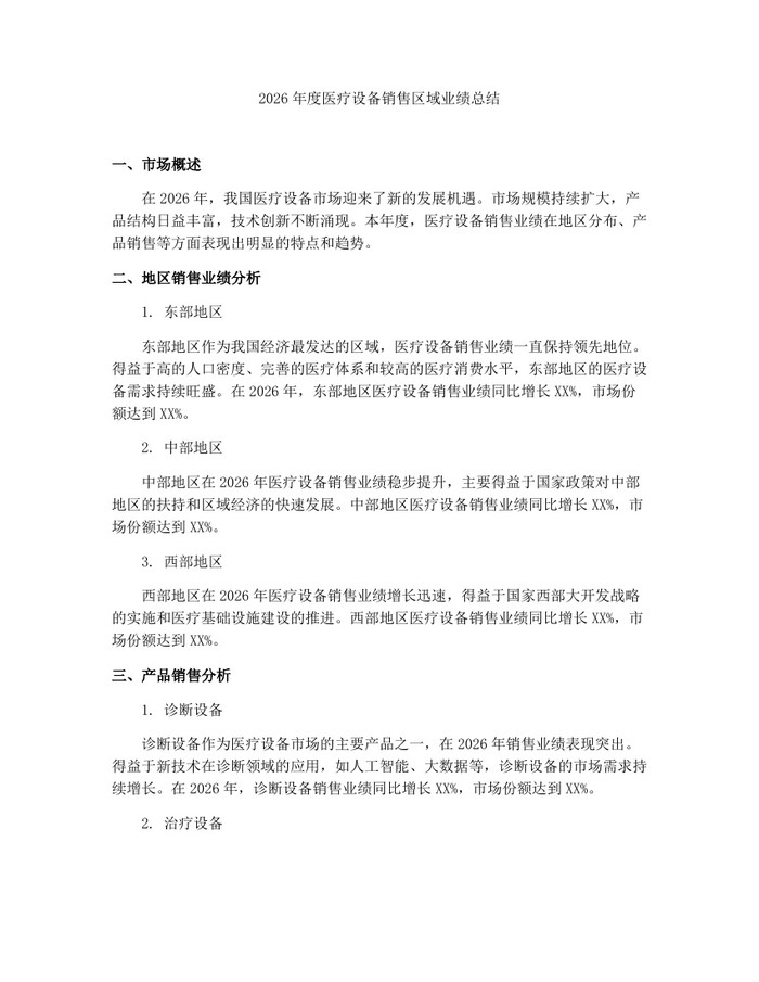 2026年度医疗设备销售区域业绩总结：(docx+pdf)免费下载