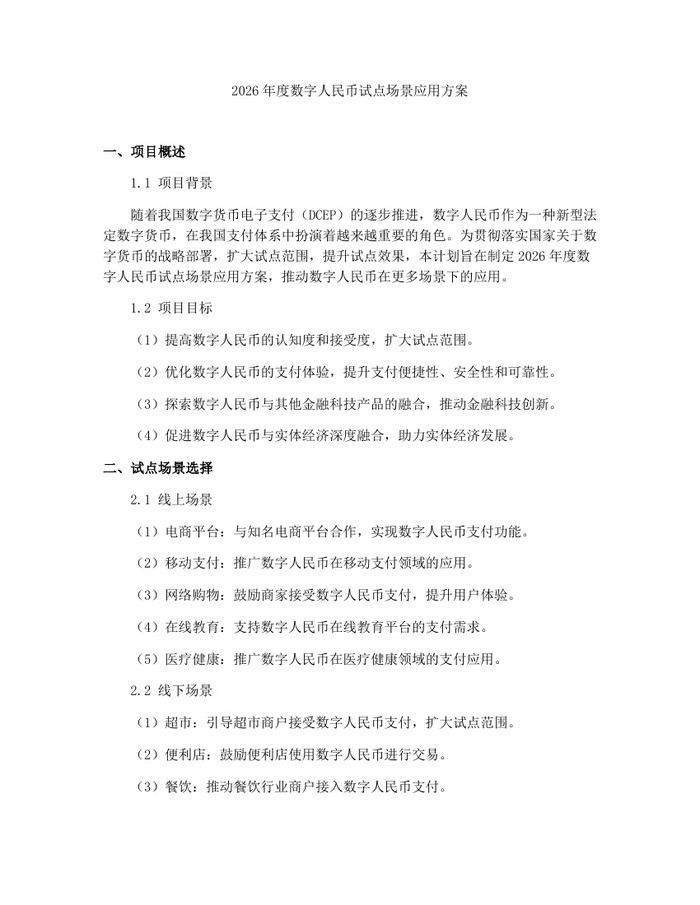 2026年度数字人民币试点场景应用方案：(docx+pdf)免费下载