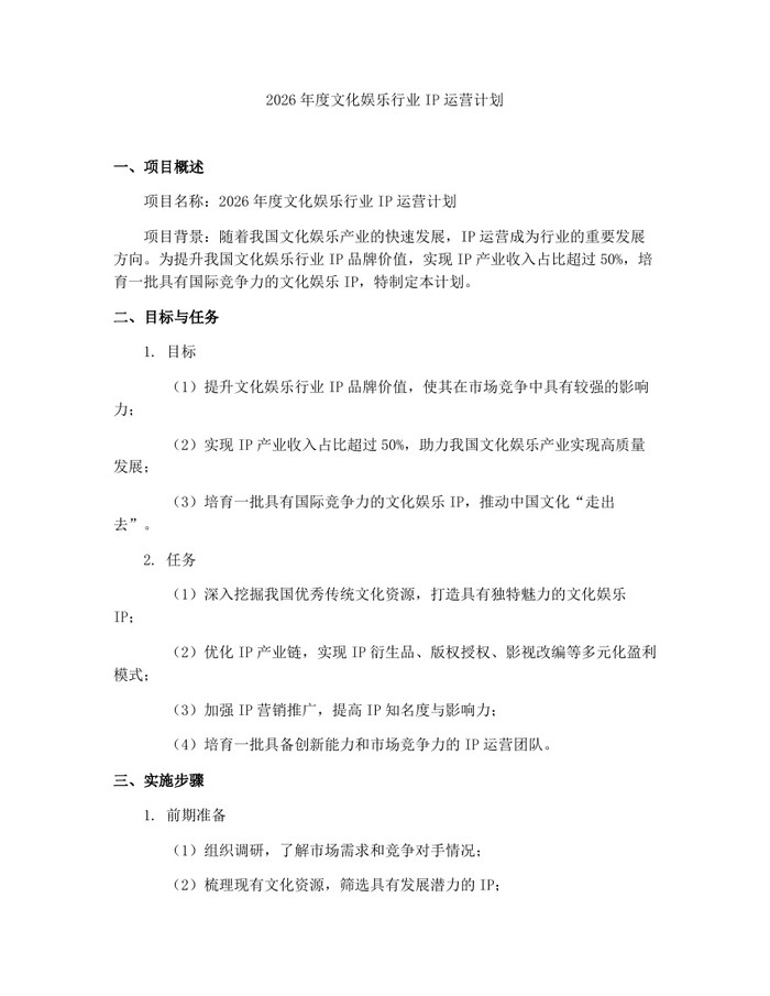 2026年度文化娱乐行业IP运营计划：(docx+pdf)免费下载