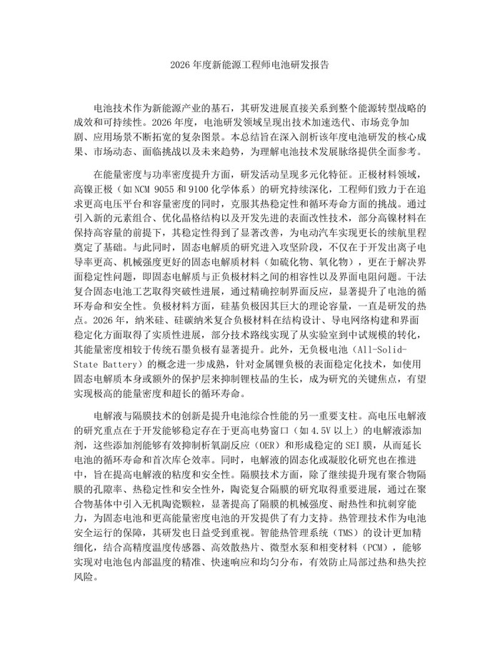 2026年度新能源工程师电池研发报告:(docx+pdf)免费下载