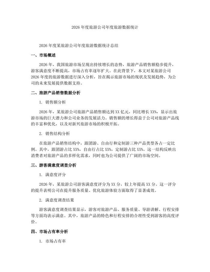 2026年度旅游公司年度旅游数据统计：(docx+pdf)免费下载