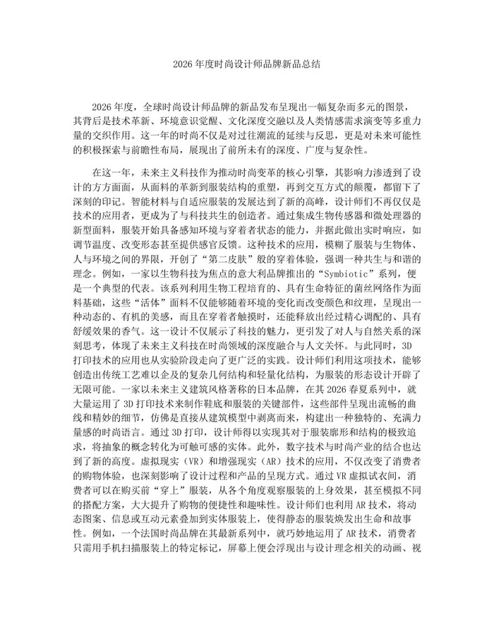 2026年度时尚设计师品牌新品总结：(docx+pdf)免费下载