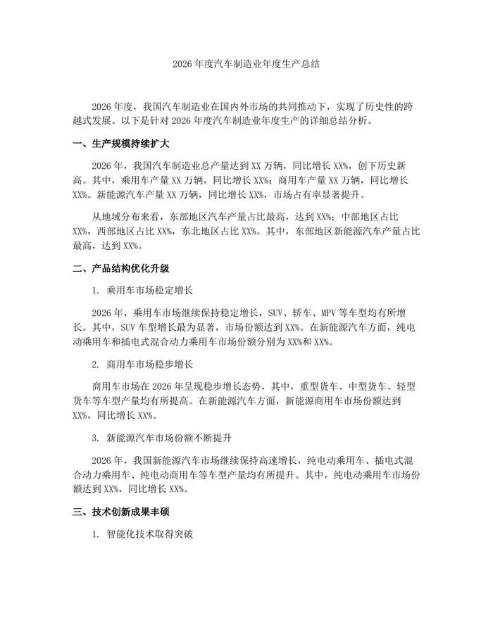 2026年度汽车制造业年度生产总结：(docx+pdf)免费下载