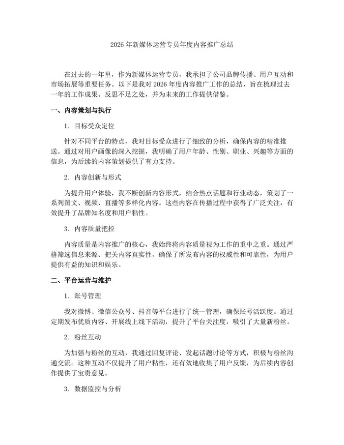 2026年新媒体运营专员年度内容推广总结：(docx+pdf)免费下载