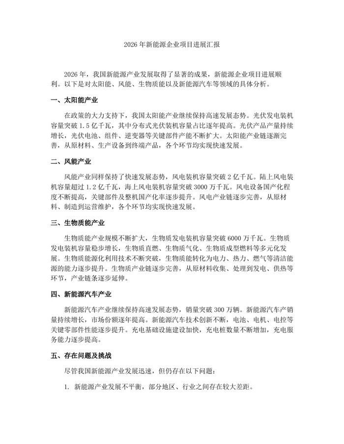 2026年新能源企业项目进展汇报：(docx+pdf)免费下载