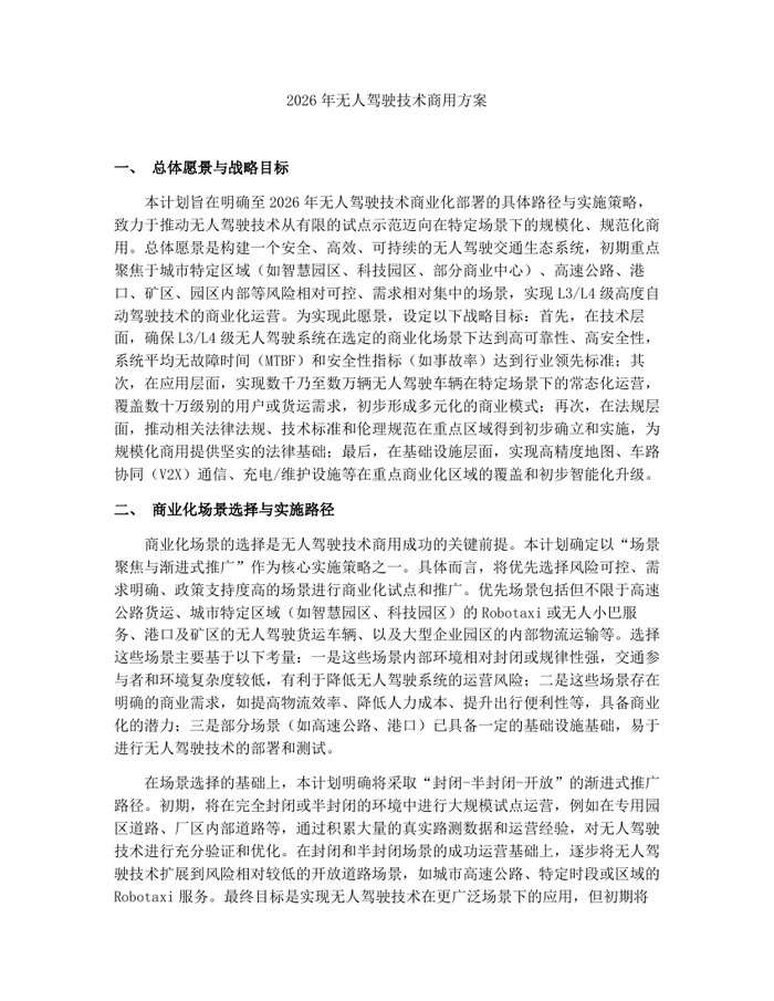 2026年无人驾驶技术商用方案：(docx+pdf)免费下载