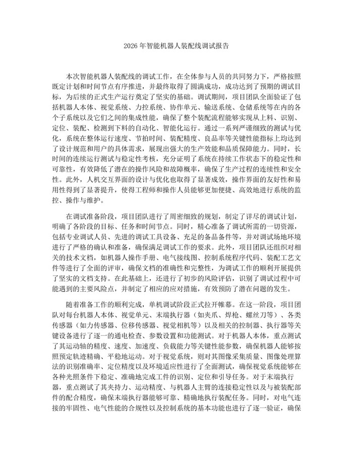 2026年智能机器人装配线调试报告：(docx+pdf)免费下载