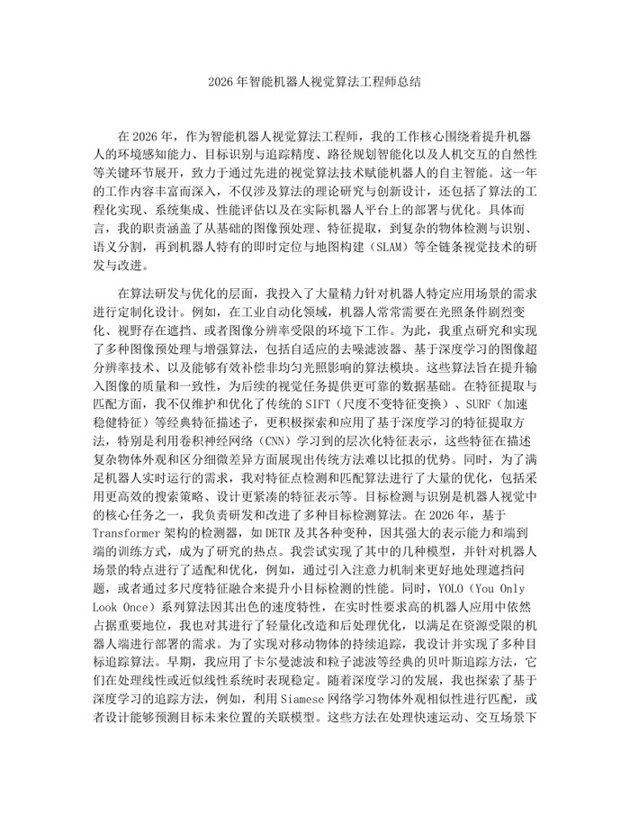 2026年智能机器人视觉算法工程师总结：(docx+pdf)免费下载