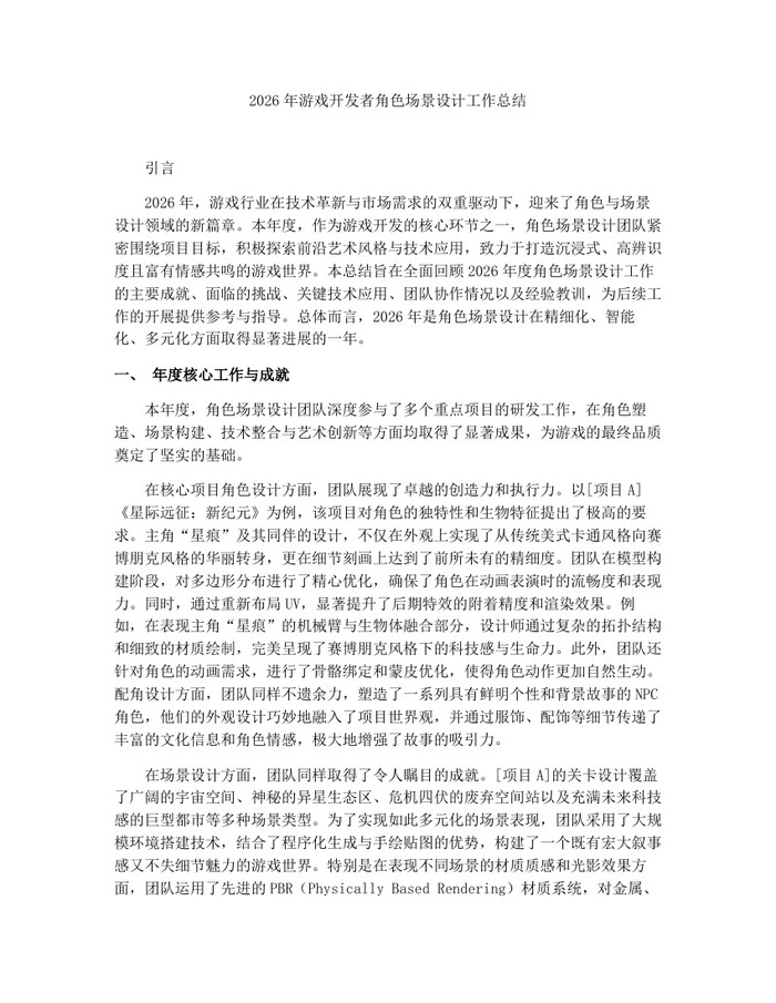 2026年游戏开发者角色场景设计工作总结：(docx+pdf)免费下载