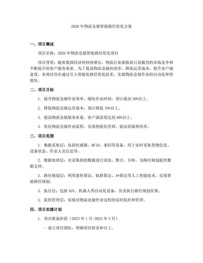 2026年物流仓储智能路径优化方案：(docx+pdf)免费下载